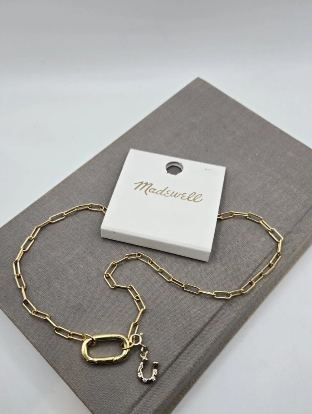 Madewell Gold plate Paperclip Chain Necklace Carabiner Horseshoe Charm Necklace